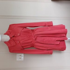 Elle - Coral Trench Coat Fixed Belt Pockets Pleated Wrists And Hemline WS